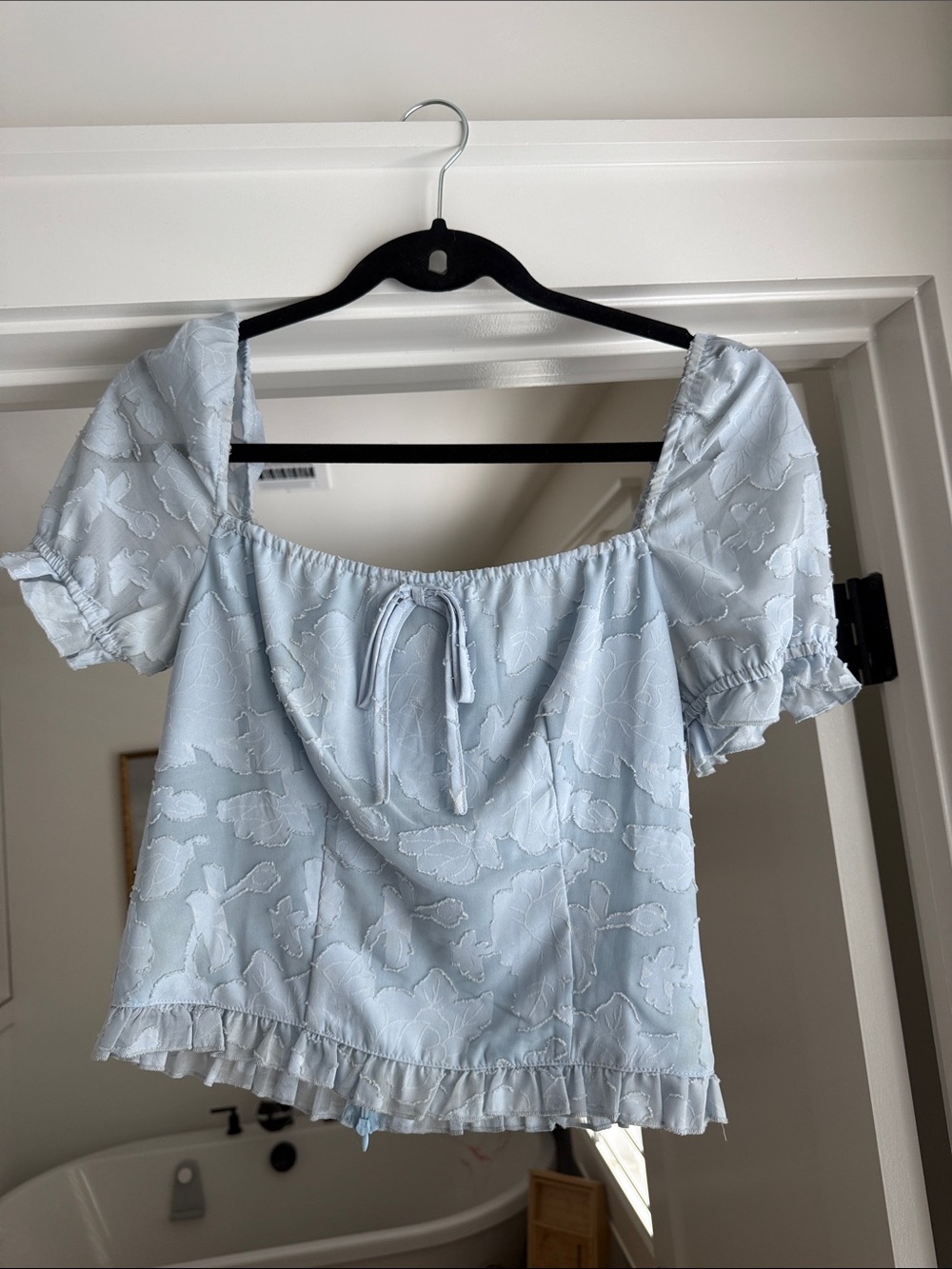 Lioness Powder Blue Floral Puff Sleeve Crop Top